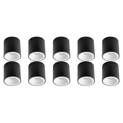 Opbouwspot 10 Pack - Pragmi Cliron Pro - GU10 Fitting - Opbouw Rond - Mat Zwart/Wit - Aluminium - Verdiept - Ø90mm