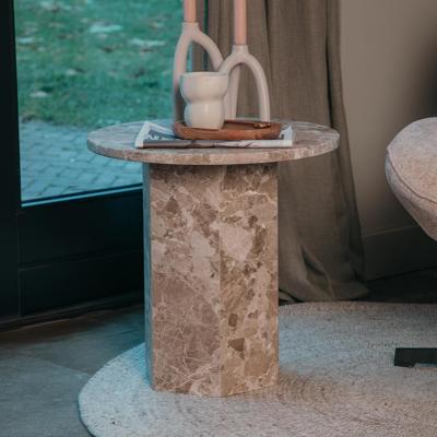 Bendt Ronde Bijzettafel 'Lasonya' Marmer, 50cm, kleur Beige