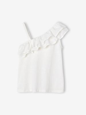 Asymmetrisch geruit T-shirt voor meisjes ecru
