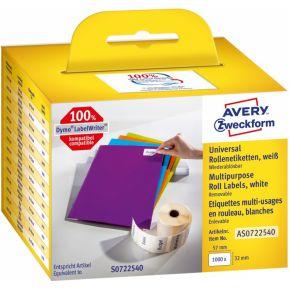 Avery-Zweckform Rol met etiketten Compatibel vervangt DYMO 11354, S0722540 57 x 32 mm Papier Wit 1000 stuk(s) Weer verwijderbaar Universele etiketten AS0722540 Avery-Zweckform Rol met etiketten Compatibel vervangt DYMO 11354, S0722540 57 x 32 mm Papier Wit 1000 stuk(s) Weer verwijderbaar Universele etiketten AS0722540
