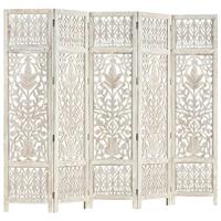 Kamerscherm met 5 panelen handgesneden 200x165 cm mangohout wit - thumbnail