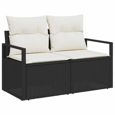 Tuinbankenset met kussen met opslag 8 pcs Zwart poly rattan