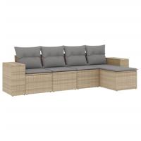 5-delige Loungeset met kussens poly rattan beige - thumbnail