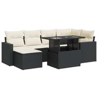 7-delige Loungeset met kussens poly rattan zwart - thumbnail