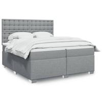 Boxspring met matras stof lichtgrijs 200x200 cm - thumbnail