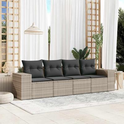 4-delige Loungeset met kussens poly rattan lichtgrijs - thumbnail