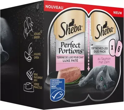 Sheba Perfect Portions Luxe Paté met zalm nat kattenvoer 4 verpakkingen (12 x 75 g)