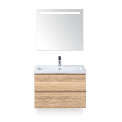 Vogue Badmeubelset 80 cm - Greeplijst in kleur - Grey Oak - Keramische Wastafel Wit 1 kraangat - met Sence Spiegel