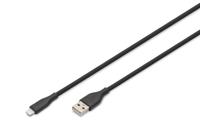 Digitus AK-600108-005-S USB-laadkabel USB 2.0 USB-A stekker, Apple Lightning stekker 0.50 m Zwart Flexibel, Zeer flexibel, Met USB, Silicone, Uitstekende - thumbnail