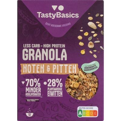 TastyBasics Less carb-high protein granola noten & pitten 350 Gram TastyBasics Less carb-high protein granola noten & pitten 350 Gram
