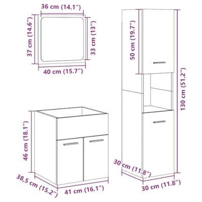 3-delige Badkamermeubelset bewerkt hout betongrijs