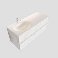 Badkamermeubel BWS Madrid Carrara Mat 120 cm Solid Surface Wastafel Links (1 kraangat, 2 lades) - thumbnail