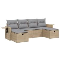 6-delige Loungeset met kussens poly rattan gemengd beige - thumbnail