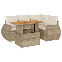 5-delige Loungeset met kussens poly rattan beige - thumbnail
