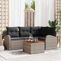 Tuinbankenset met kussen 5 pcs Grijs poly rattan - thumbnail