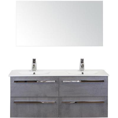 Seville Badmeubelset 120 cm - 4 Laden Beton Antrac - Keramische Wastafel Wit Enjoy met Spiegel