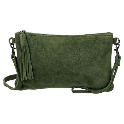 Charm Suède Clutch / Avondtasje Donker Groen