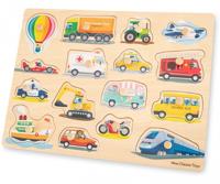 New Classic Toys Peg Puzzle Transport vormenpuzzel 16 stukjes - thumbnail