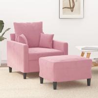 Fauteuil met voetenbank 60 cm fluweel roze - thumbnail