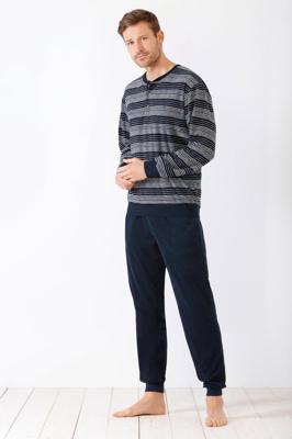 Warme blauwe badstof herenpyjama Hajo Warme blauwe badstof herenpyjama Hajo