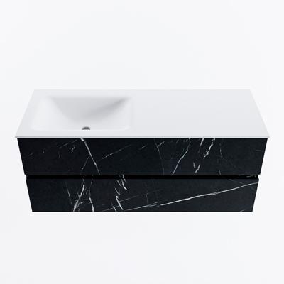 MONDIAZ VICA 120cm badmeubel onderkast Marquina 2 lades. Wastafel CLOUD links zonder kraangat, kleur Talc.