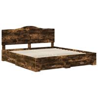 Bedframe met hoofdeinde Gerookt eiken 200 x 200 cm Bewerkt hout - thumbnail