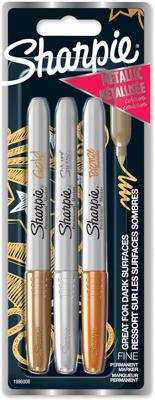 Viltstift Sharpie rond fijn metallic assorti blister à 3 stuks