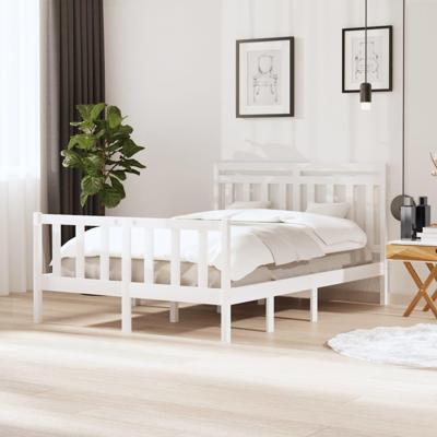 Bedframe massief hout wit 135x190 cm