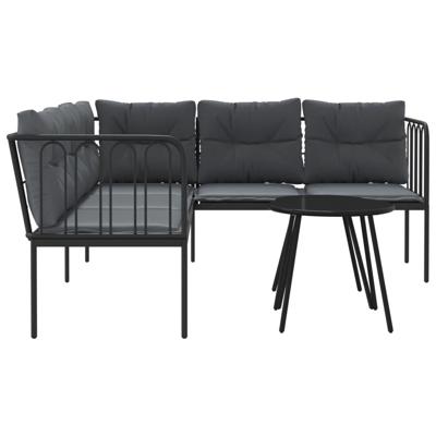 Loungeset met kussens staal en textileen zwart - thumbnail
