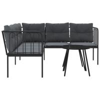 Loungeset met kussens staal en textileen zwart - thumbnail
