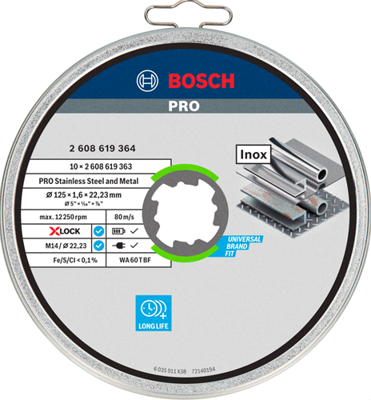 Bosch Accessories X-LOCK 2608619364 Doorslijpschijf recht 125 mm 10 stuk(s) Inox Bosch Accessories X-LOCK 2608619364 Doorslijpschijf recht 125 mm 10 stuk(s) Inox