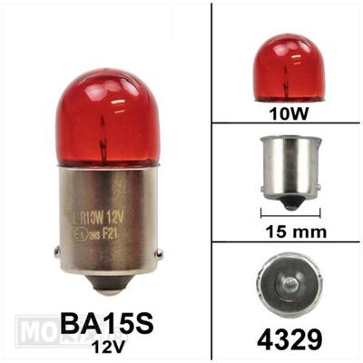 Lamp 12V BA15S 10 W rood (1)