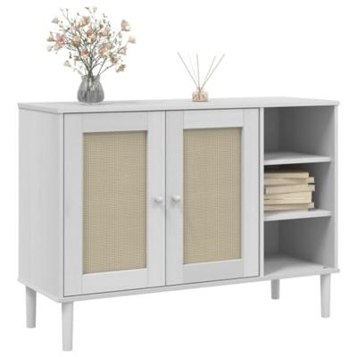 Dressoir SENJA 112x40x80 cm rattan look massief grenenhout wit