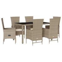 7-delige Tuinset met kussens poly rattan beige - thumbnail