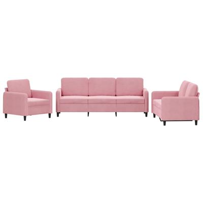 3-delige Loungeset met kussens fluweel roze - thumbnail