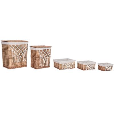 Wasmand Home ESPRIT Wit Natuurlijk vlechtwerk Shabby Chic 47 x 35 x 55 cm 5 Onderdelen - thumbnail