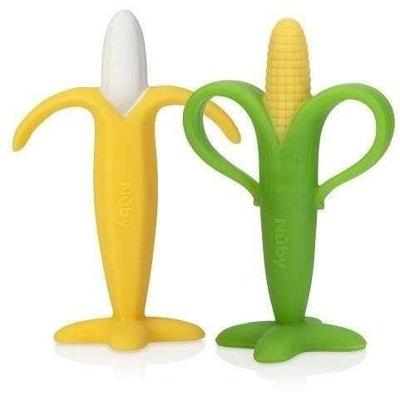Verpakking van 2 bijtringen - NUBY - Banaan en Maïs - Siliconen - Vanaf 3 maanden
