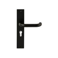 Hardbrass Deurkruk Stockholm op rechthoekig langschild profielcilindergat 55mm - zwart - thumbnail