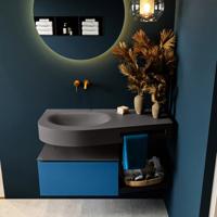 MONDIAZ RIVA 100cm badmeubel onderkast / planchet kleur Jeans met 1 lade. Wastafel DULCET links 0 kraangaten kleur Dark_Grey. - thumbnail