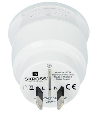 SKROSS | 1.500210-E | Combo World to Australia | Reisadapter naar Europa, Australië en China. 2 in 1 - Spanning en vermogen 100V – 1000W / 250V – 2500W - KID SAFE anti-elektrische schokbescherming