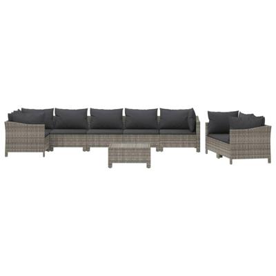 9-delige Loungeset met kussens poly rattan grijs