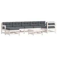 8-delige Loungeset met kussens massief hout wit - thumbnail