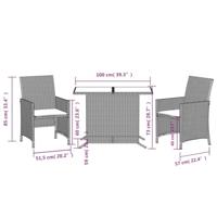 3-delige Bistroset met kussens poly rattan zwart - thumbnail