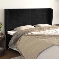 Hoofdbord met randen 163x23x118/128 cm fluweel zwart - thumbnail