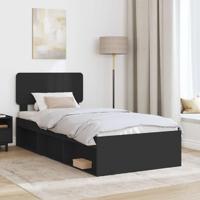 Bedframe met hoofdeinde Zwart 90 x 190 cm Massief grenenhout - thumbnail