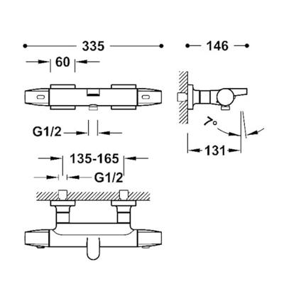 Thermostatische Mengkraan Tres Over-Wall voor Bad en Douche Mat Rose Goud Thermostatische Mengkraan Tres Over-Wall voor Bad en Douche Mat Rose Goud