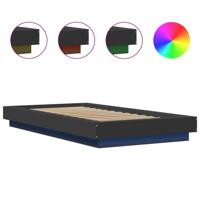 Bedframe met LED-verlichting bewerkt hout zwart 75x190 cm - thumbnail