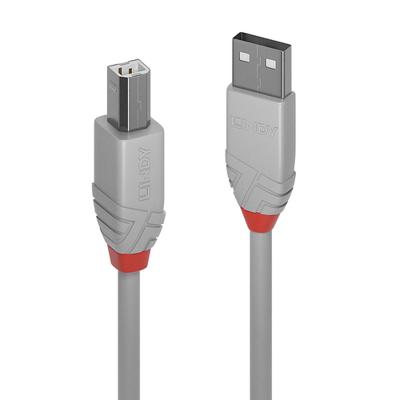 LINDY 36683 USB-kabel USB 2.0 USB-A stekker, USB-B stekker 2.00 m Grijs Rond