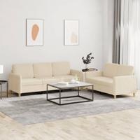 2-delige Loungeset met kussens stof crèmekleurig - thumbnail