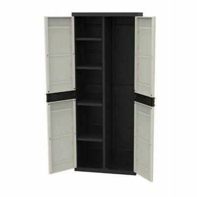 TITANIUM PLASTIKEN Kledingkast met 2 deuren en planken L70 x B44 x H176 cm Beige en zwart assortiment TITANIUM Binnen / buiten
